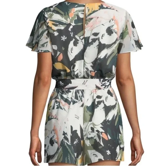 Club Monaco Ionita Floral Ruffle Romper Green White 00/XXS - Picture 2 of 4